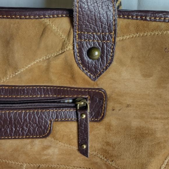 Vaan & Co Women Milano Upcycled Leather And Suede Herringbone Tote Shoulder Bag - Picture 4 of 15